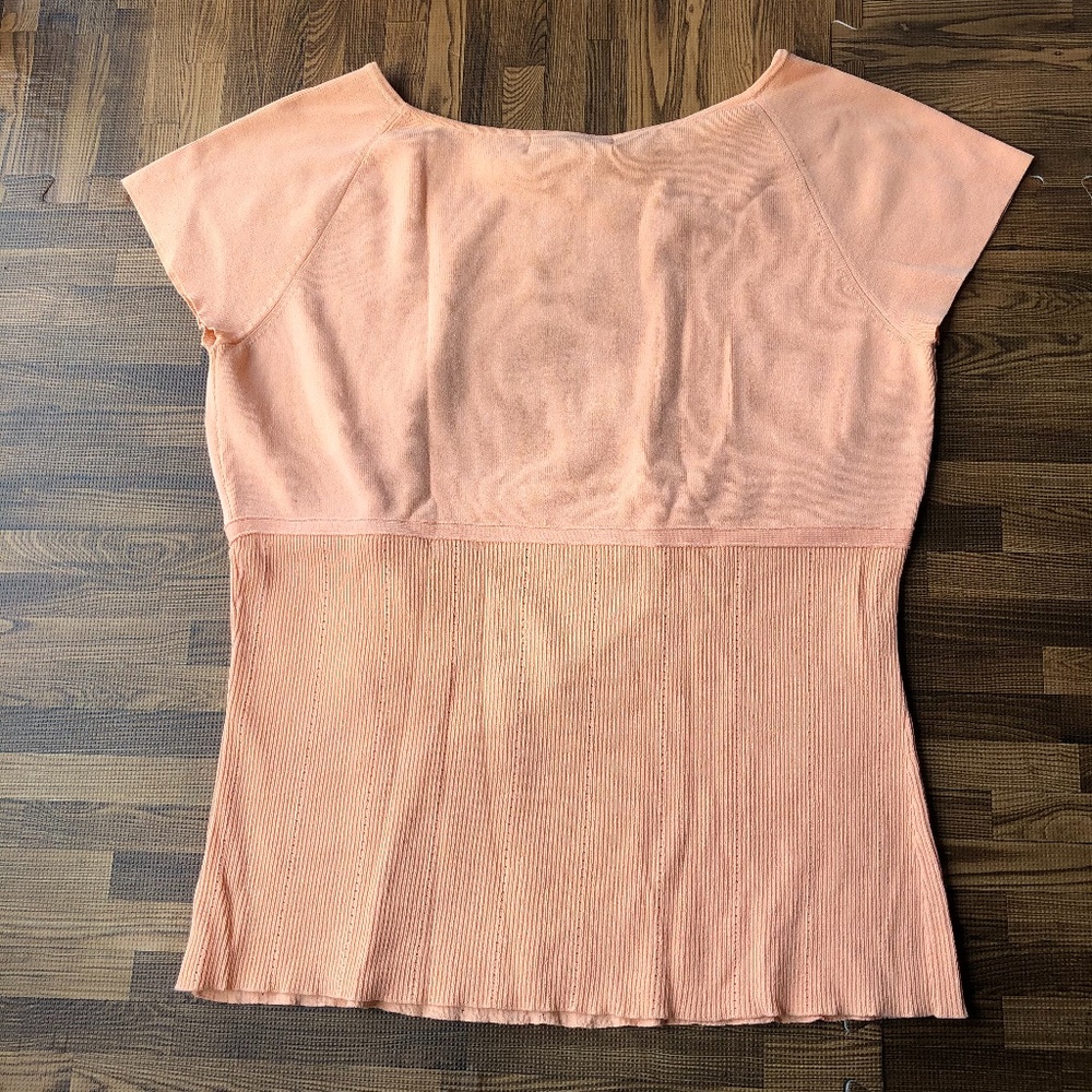 Dress Barn Peach Short Sleeve Tie Waist Knit Top - Picture 2 of 7